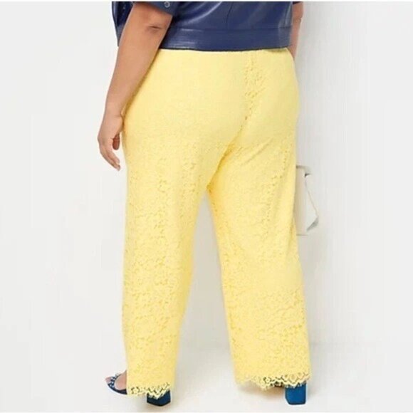 Isaac Mizrahi Live! Floral Lace Wide Leg Pants Yellow Sz XL Petite Bohemian - Picture 4 of 11